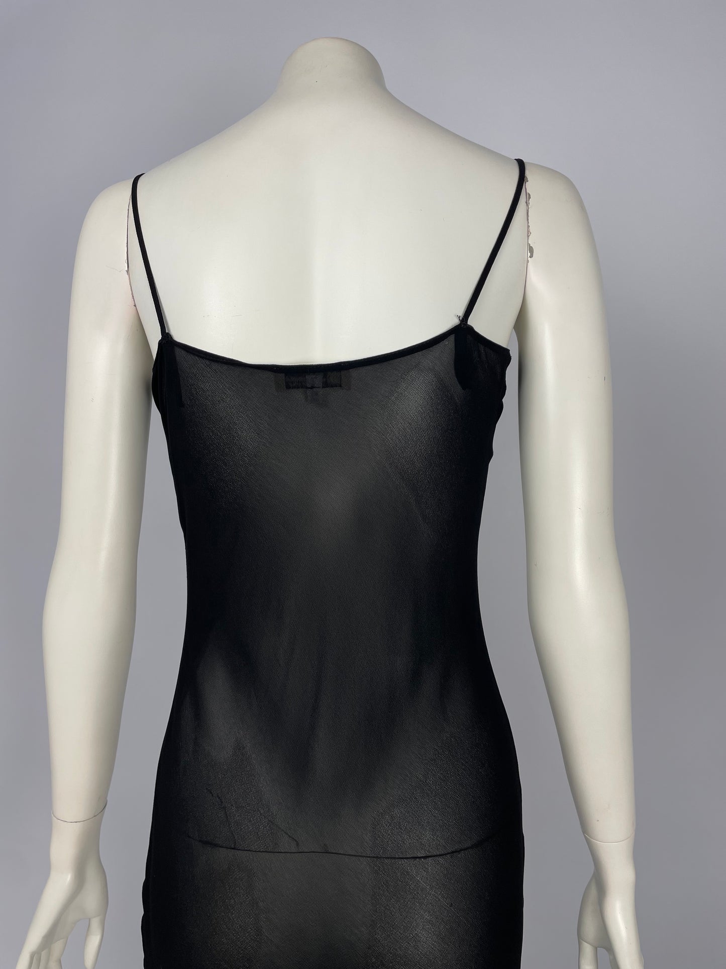 Blumarine 1990’s black mesh bias cut dress.