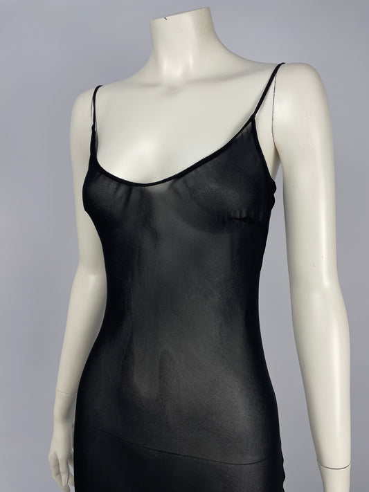 Blumarine 1990’s black mesh bias cut dress.