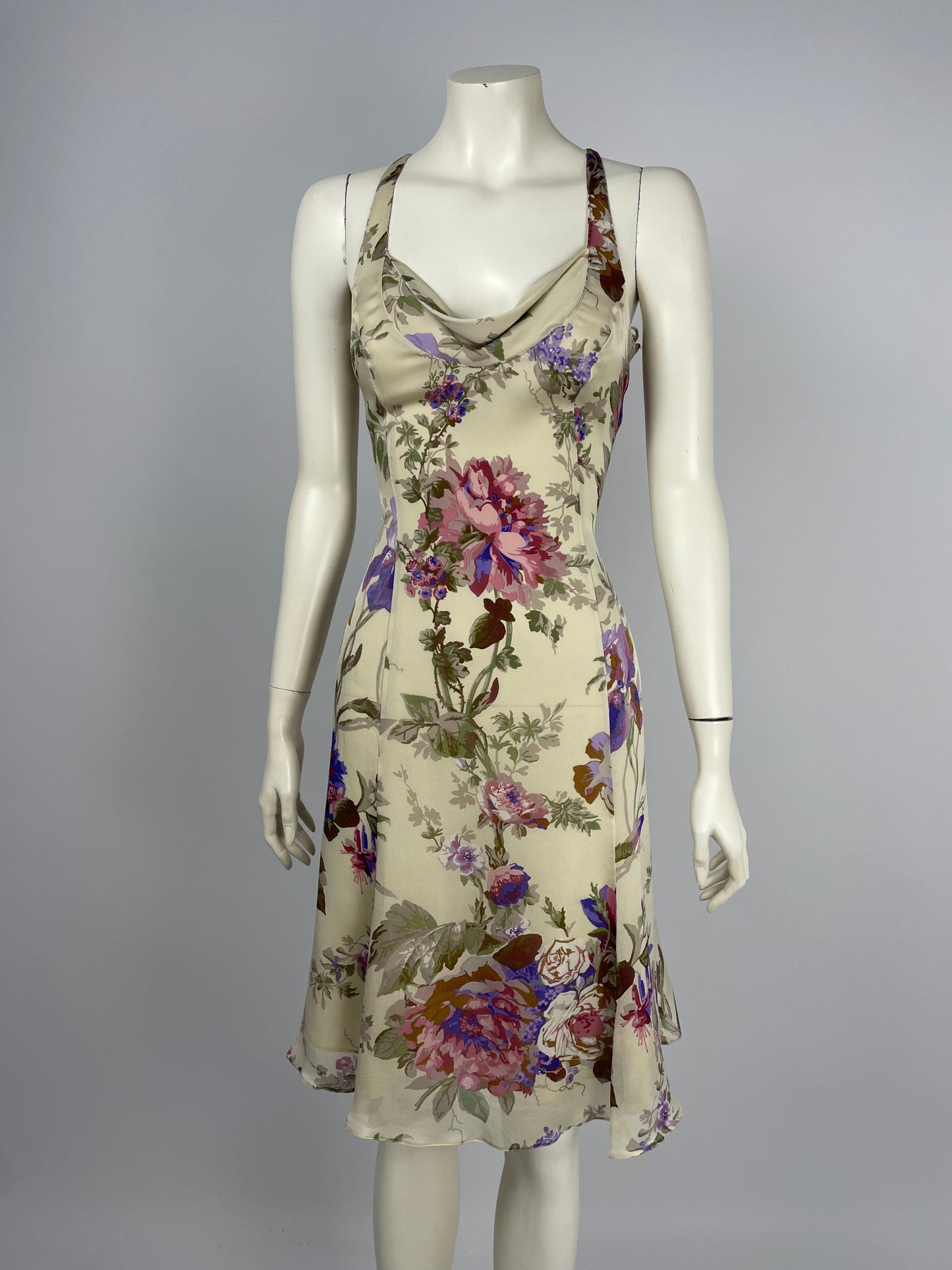 Giorgio Armani early 2000’s cowl neckline flower dress.