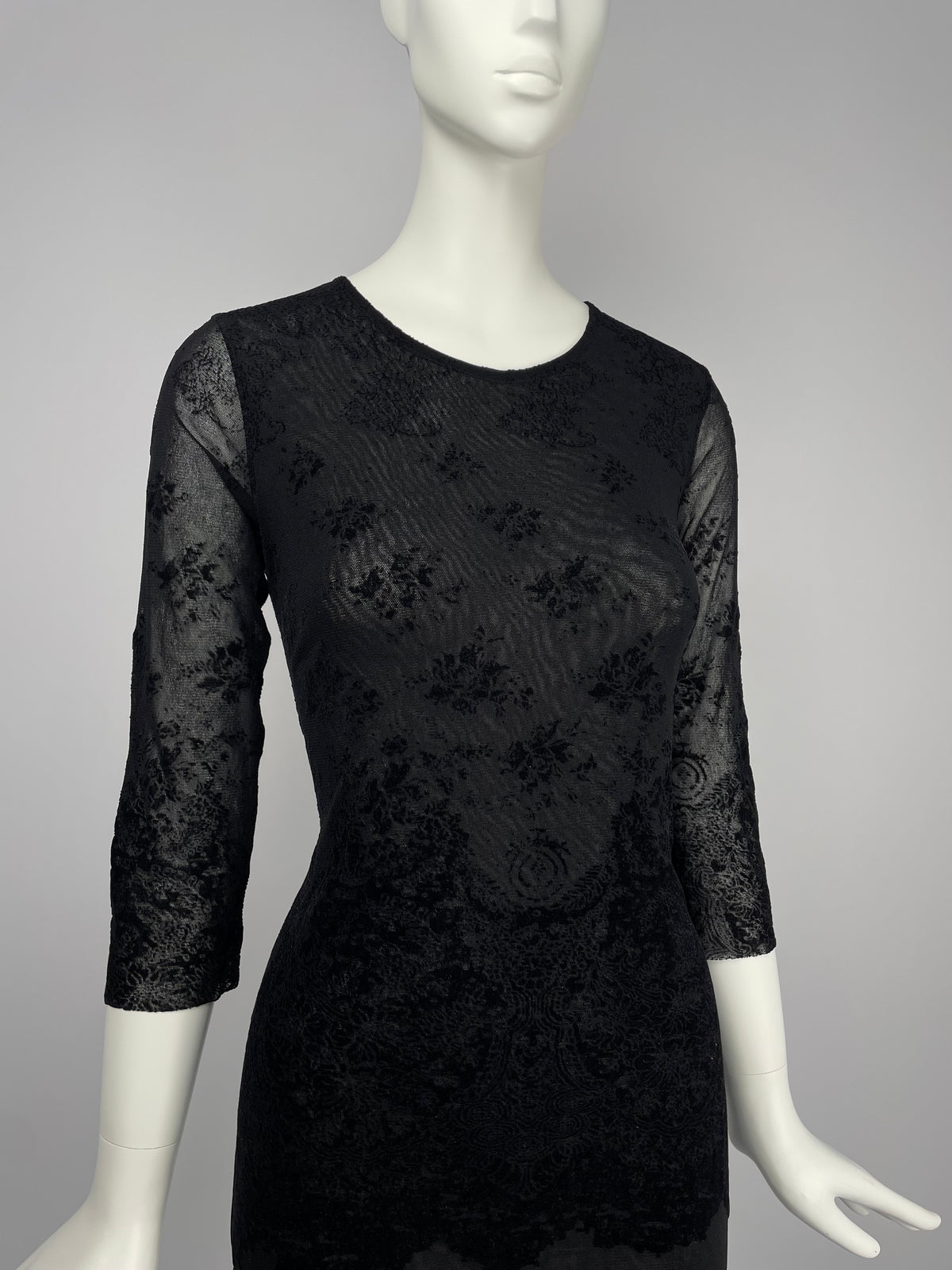 Jean Paul Gaultier 1990's 3/4 sleeves lace mesh maxi dress
