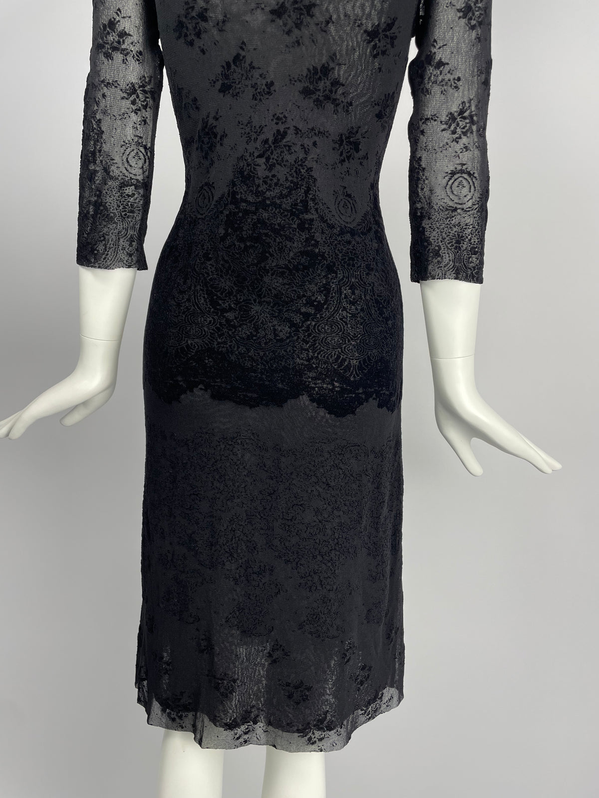 Jean Paul Gaultier 1990's 3/4 sleeves lace mesh maxi dress