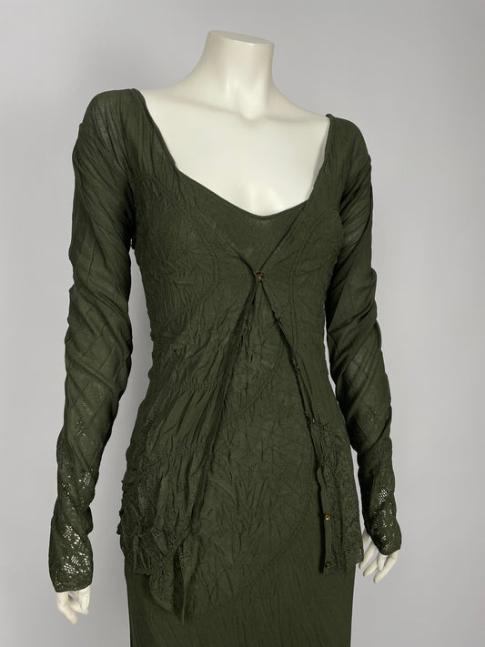 Christian Dior by John Galliano F/W 2006 laser cut wrinkled dress set.