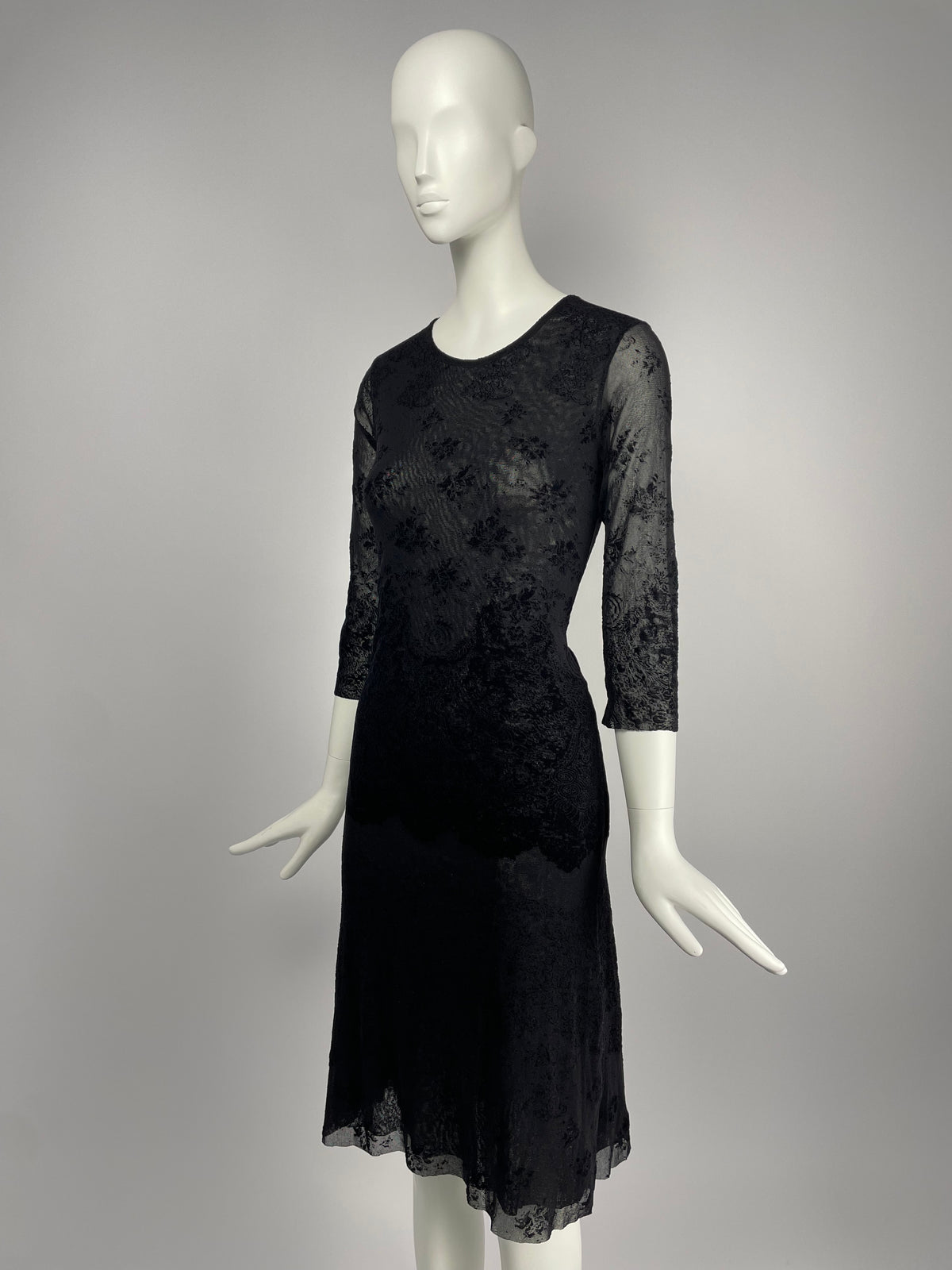 Jean Paul Gaultier 1990's 3/4 sleeves lace mesh maxi dress