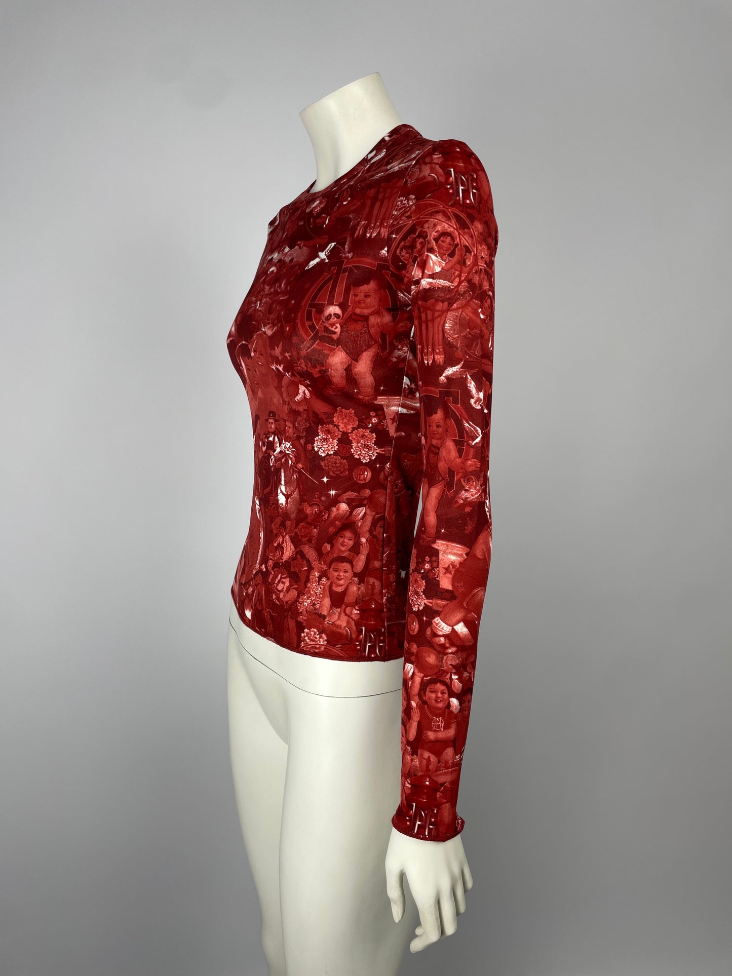 Jean Paul Gaultier Chinese Print Mesh Top