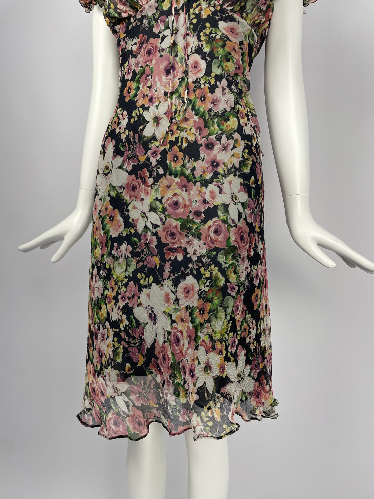 Georges Rech 1990's Flower print V neck dress