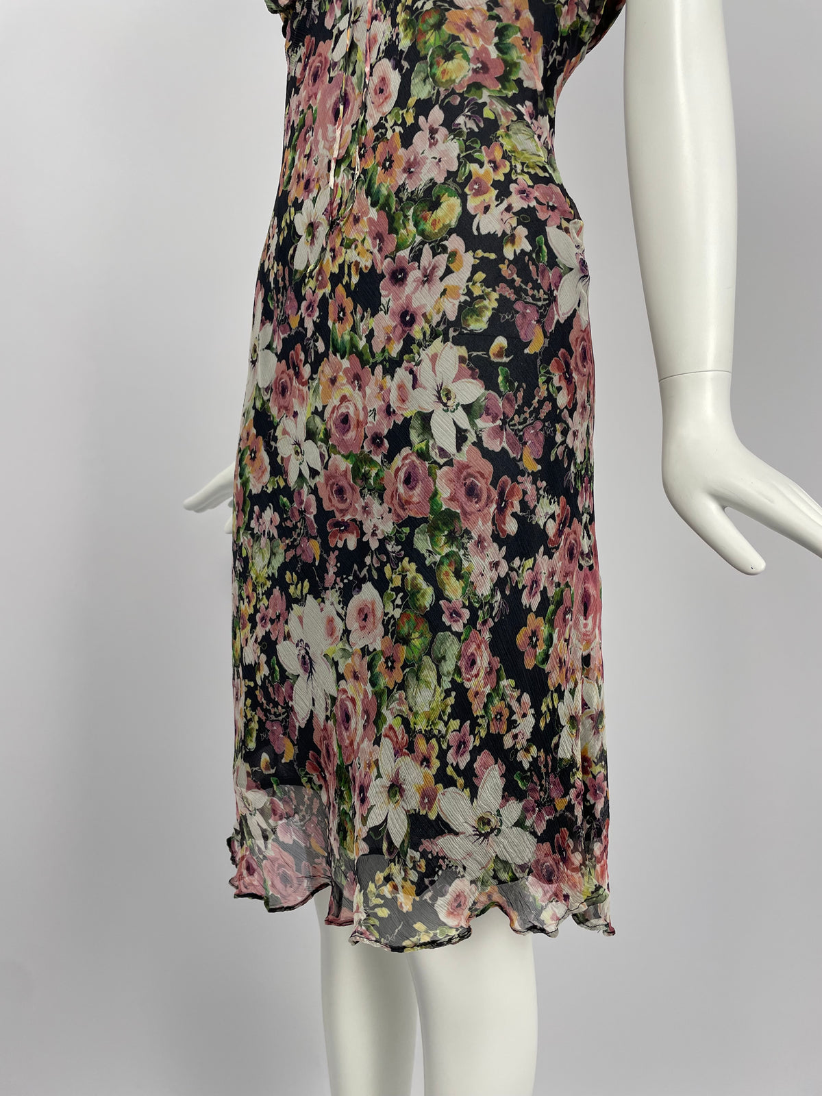 Georges Rech 1990's Flower print V neck dress