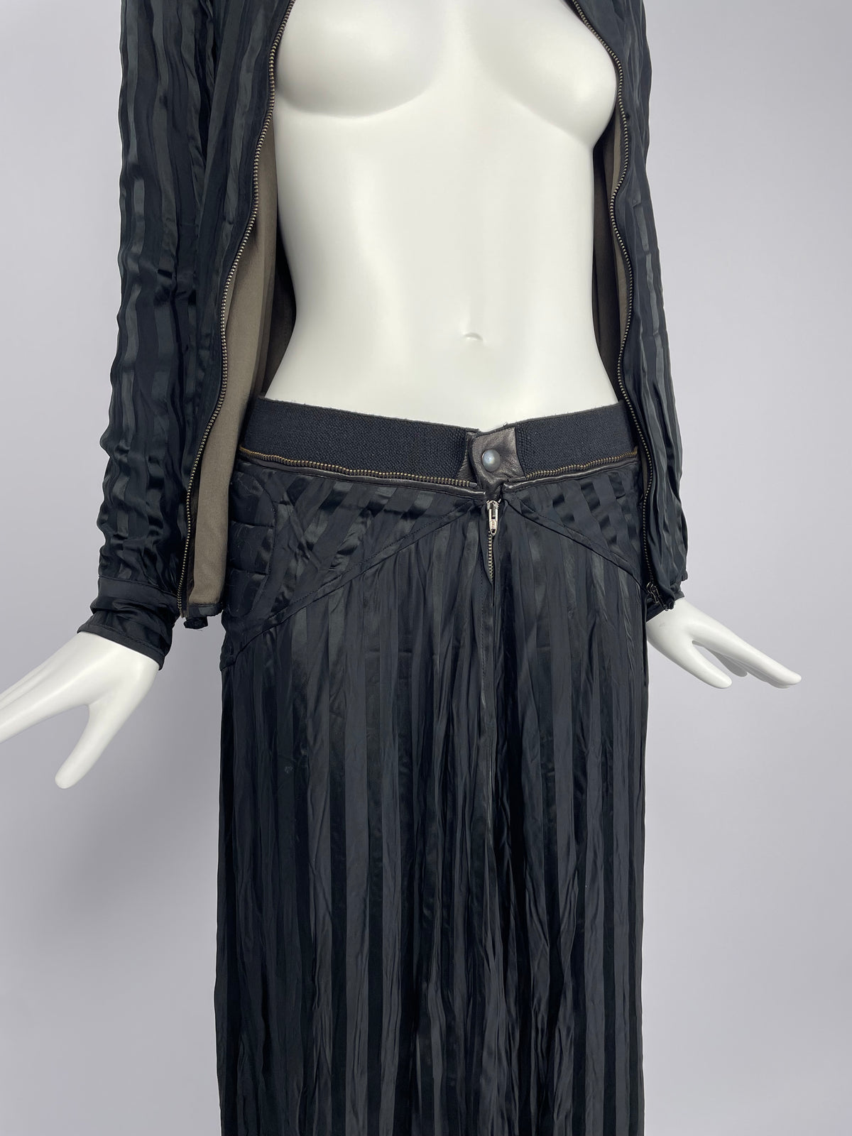 Jean Paul Gaultier 1990’s Wrinkled Satin Pinstripe suit