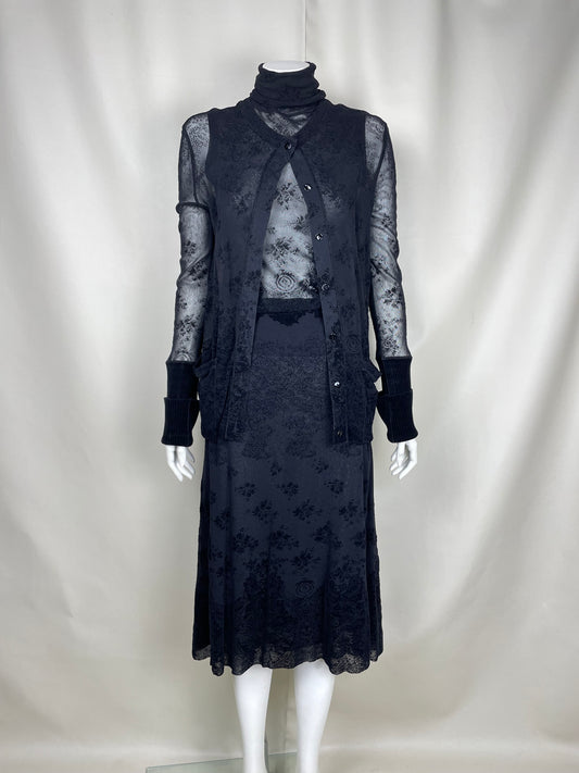 Jean Paul Gaultier 1990’s Lace and Velour Mesh Set (L)