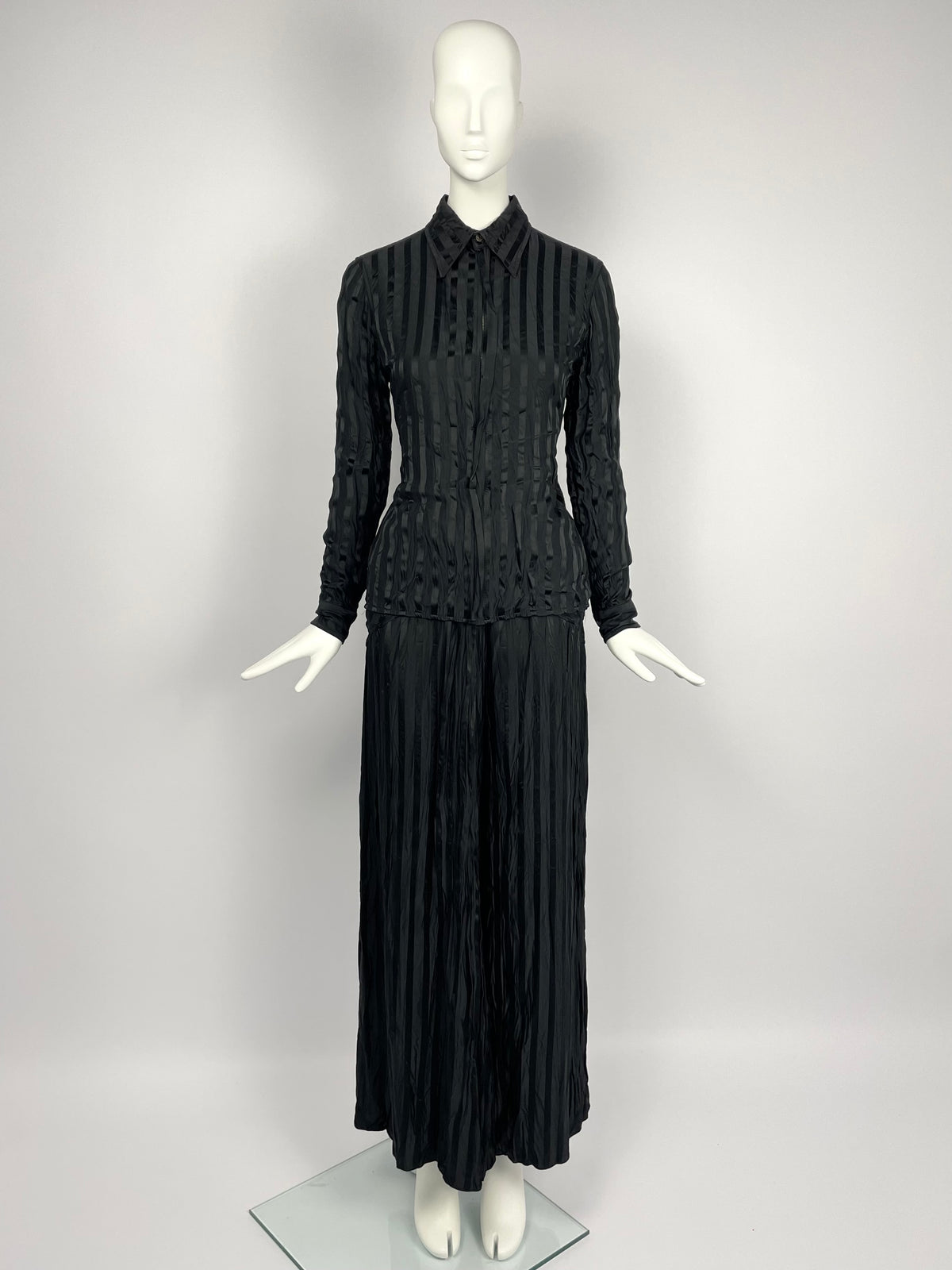 Jean Paul Gaultier 1990’s Wrinkled Satin Pinstripe suit