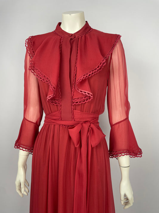 Chloé A/W 2017 red ruffled tie maxi dress.