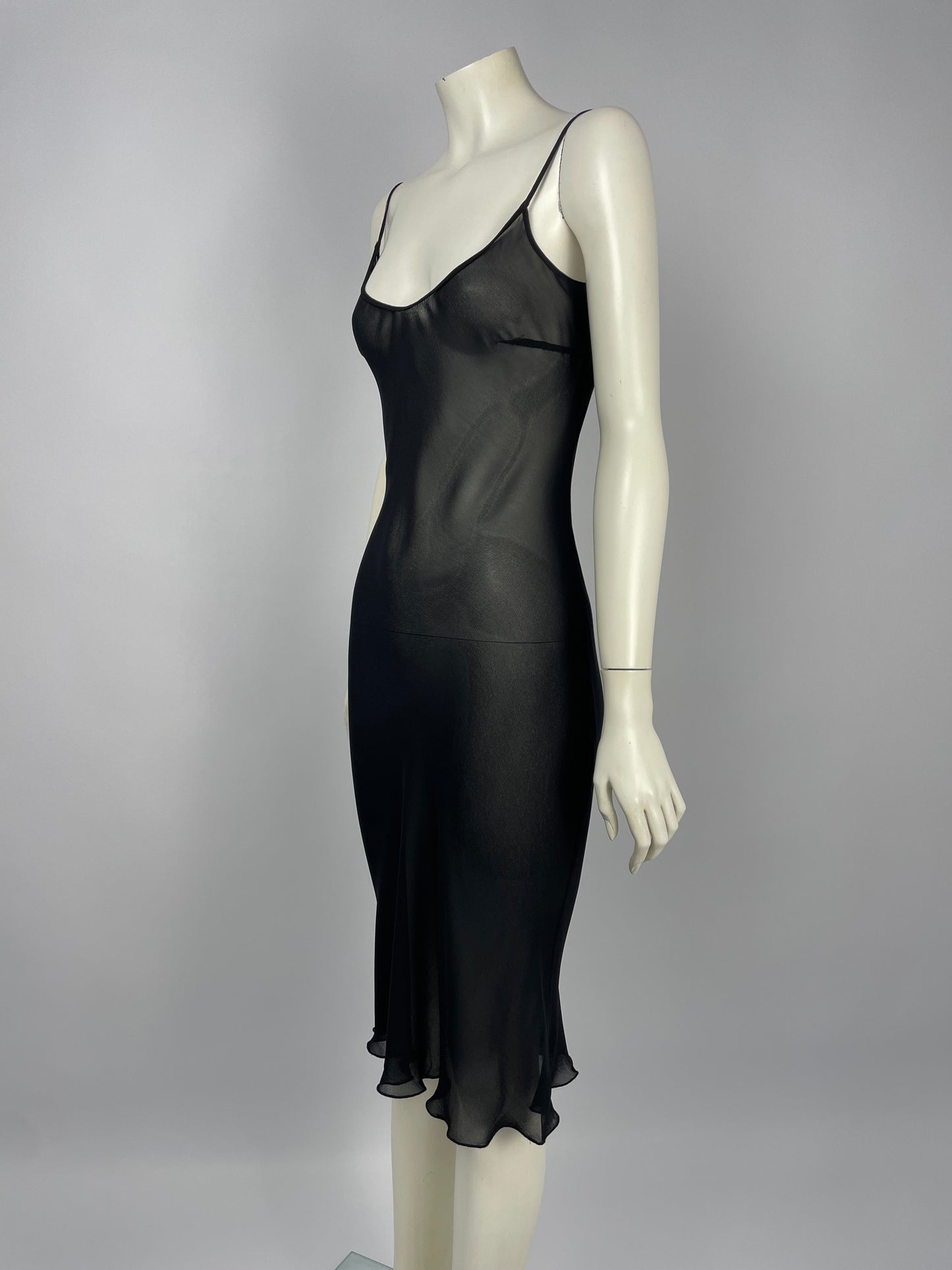 Blumarine 1990’s black mesh bias cut dress.