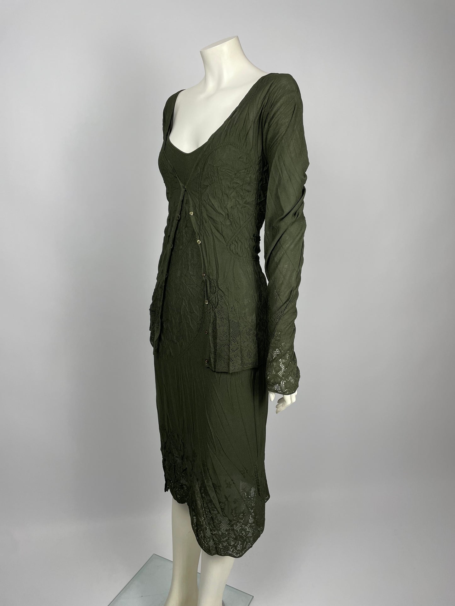 Christian Dior by John Galliano F/W 2006 laser cut wrinkled dress set.