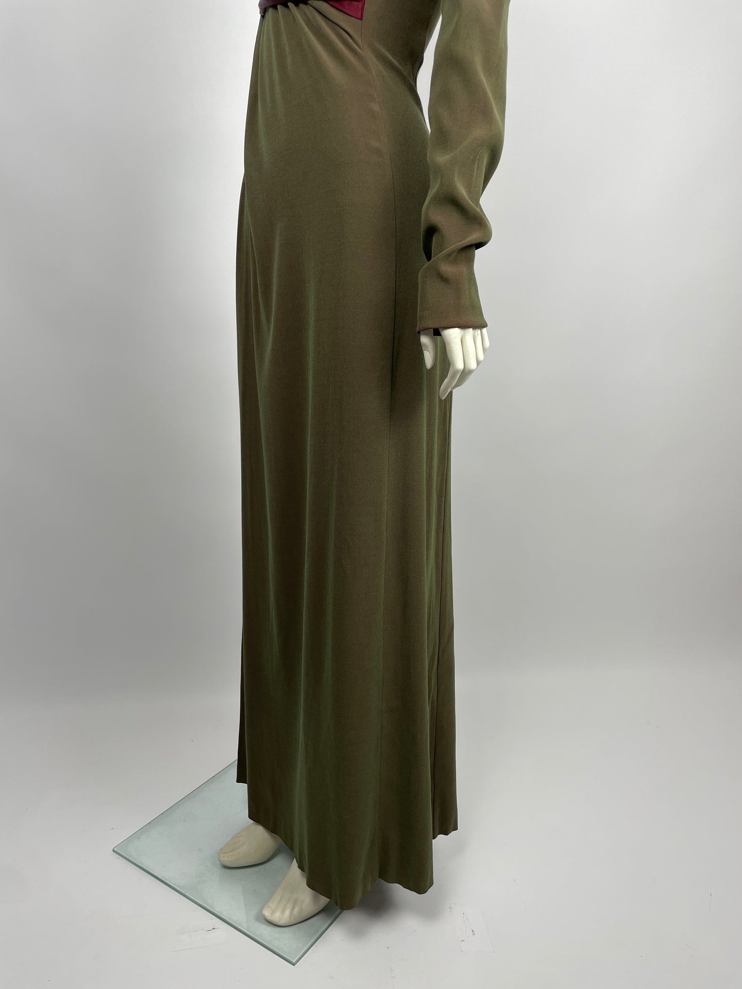 Jean Paul Gaultier 1990’s satin wide neckline gown.