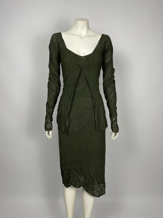 Christian Dior by John Galliano F/W 2006 laser cut wrinkled dress set.