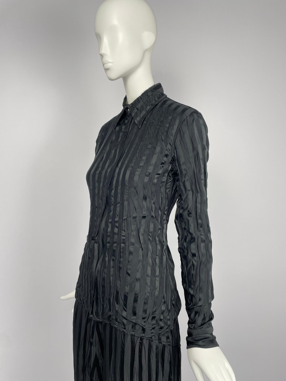 Jean Paul Gaultier 1990’s Wrinkled Satin Pinstripe suit