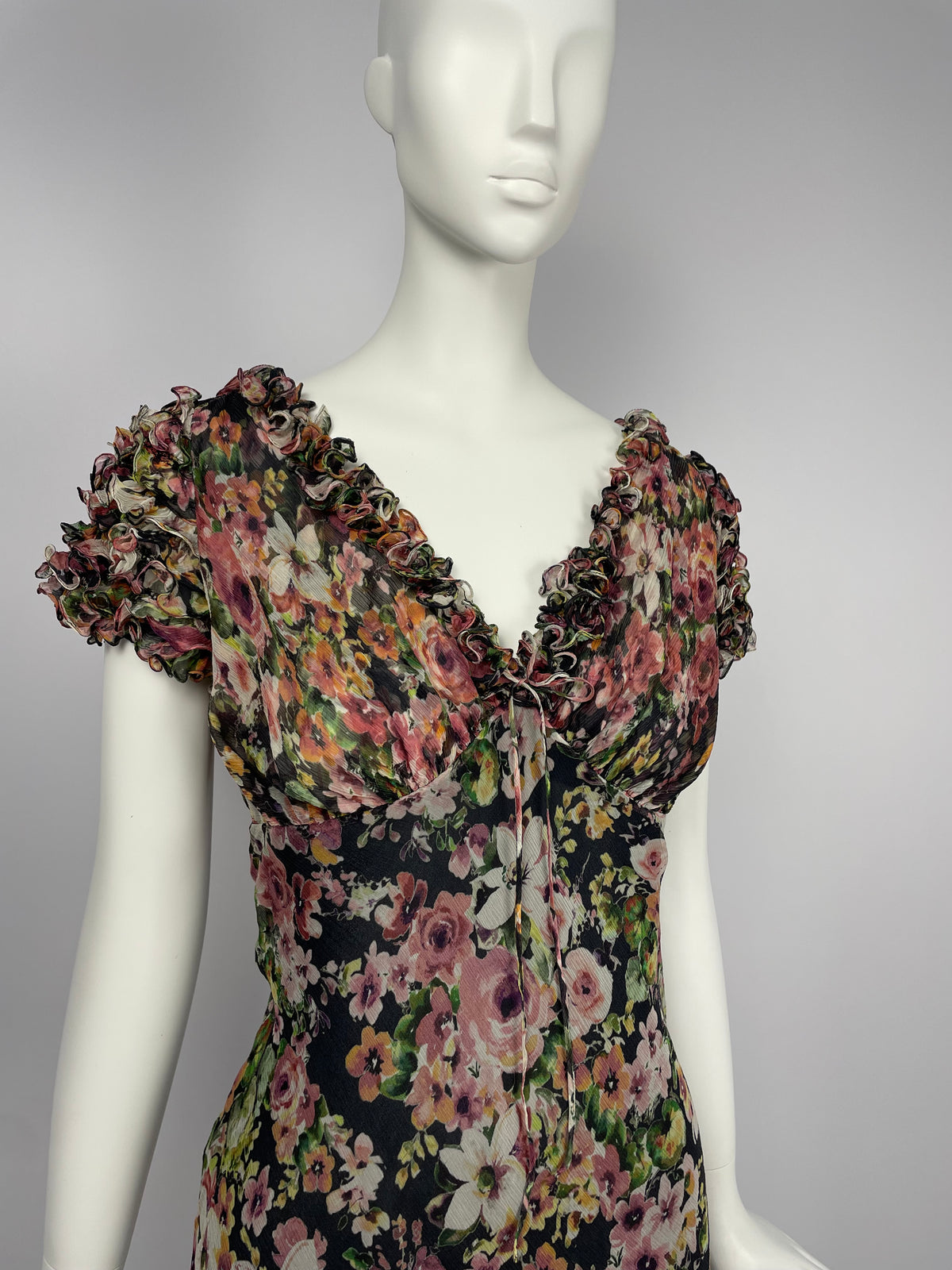 Georges Rech 1990's Flower print V neck dress