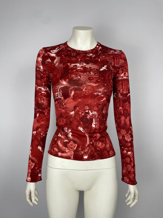 Jean Paul Gaultier Chinese Print Mesh Top (S)
