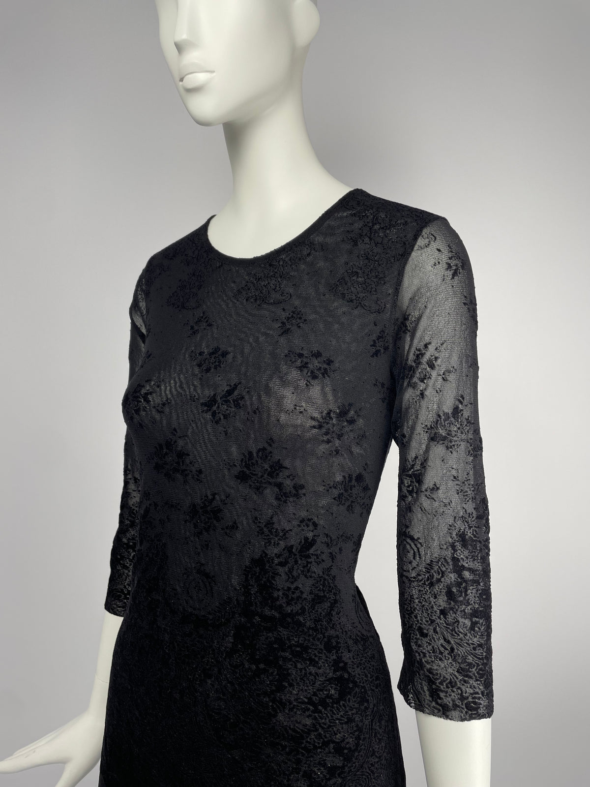 Jean Paul Gaultier 1990's 3/4 sleeves lace mesh maxi dress