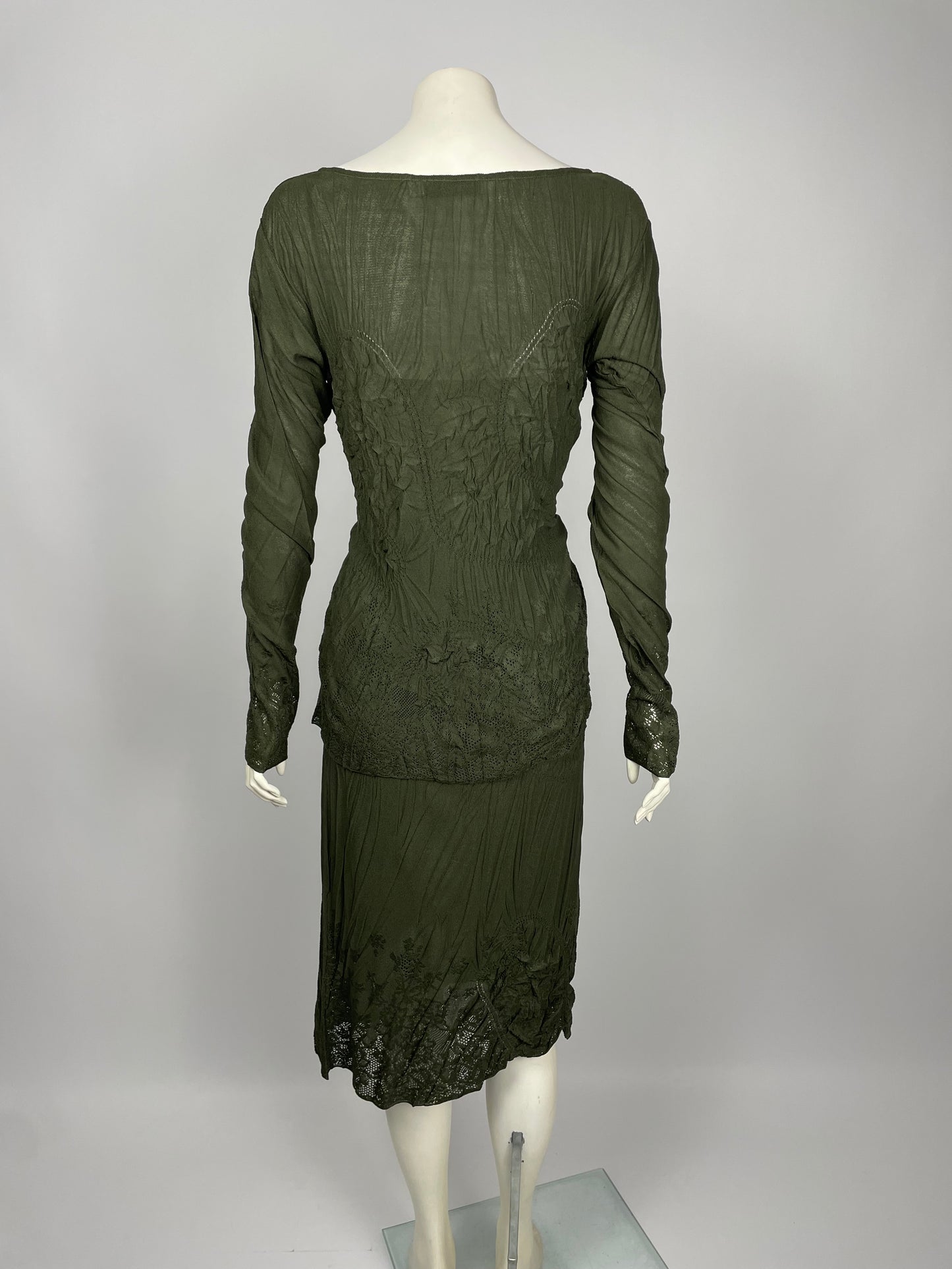 Christian Dior by John Galliano F/W 2006 laser cut wrinkled dress set.