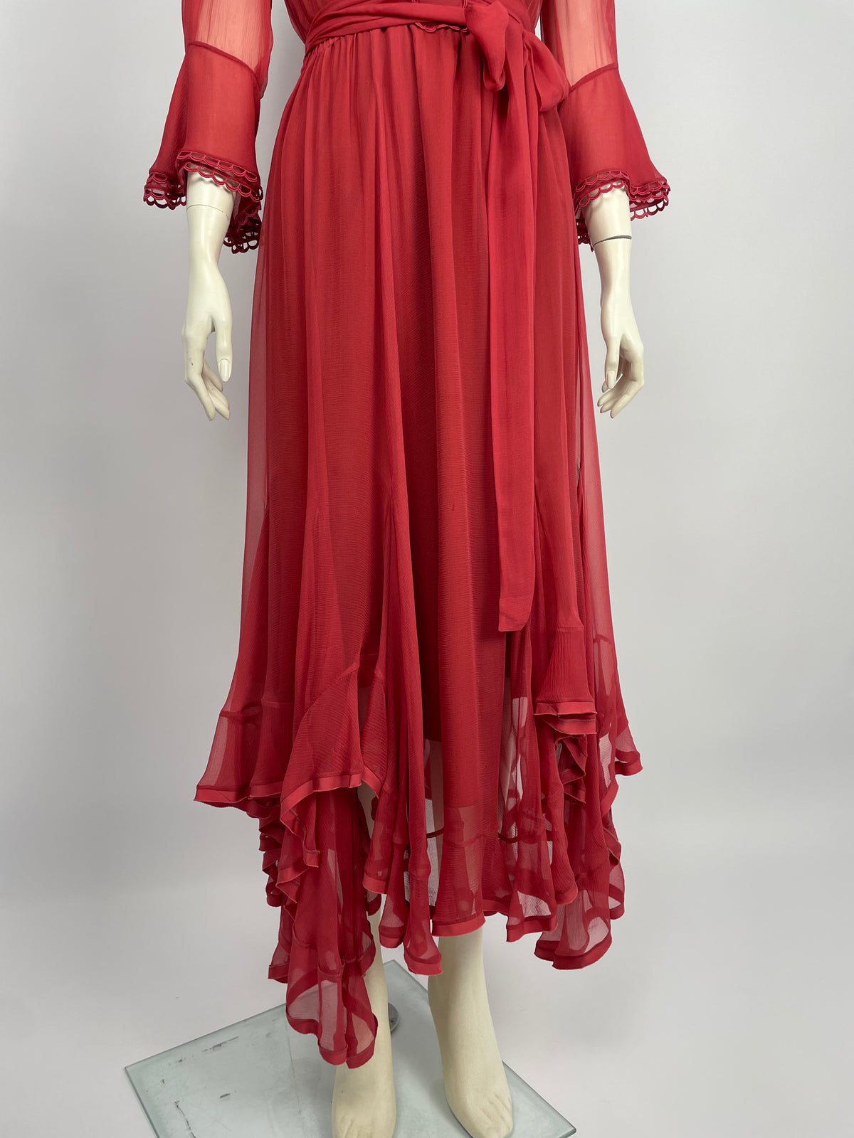 Chloé A/W 2017 red ruffled tie maxi dress.