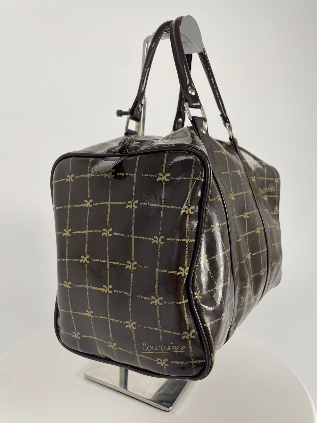 Courrèges 1980's Patent leather logo handbag