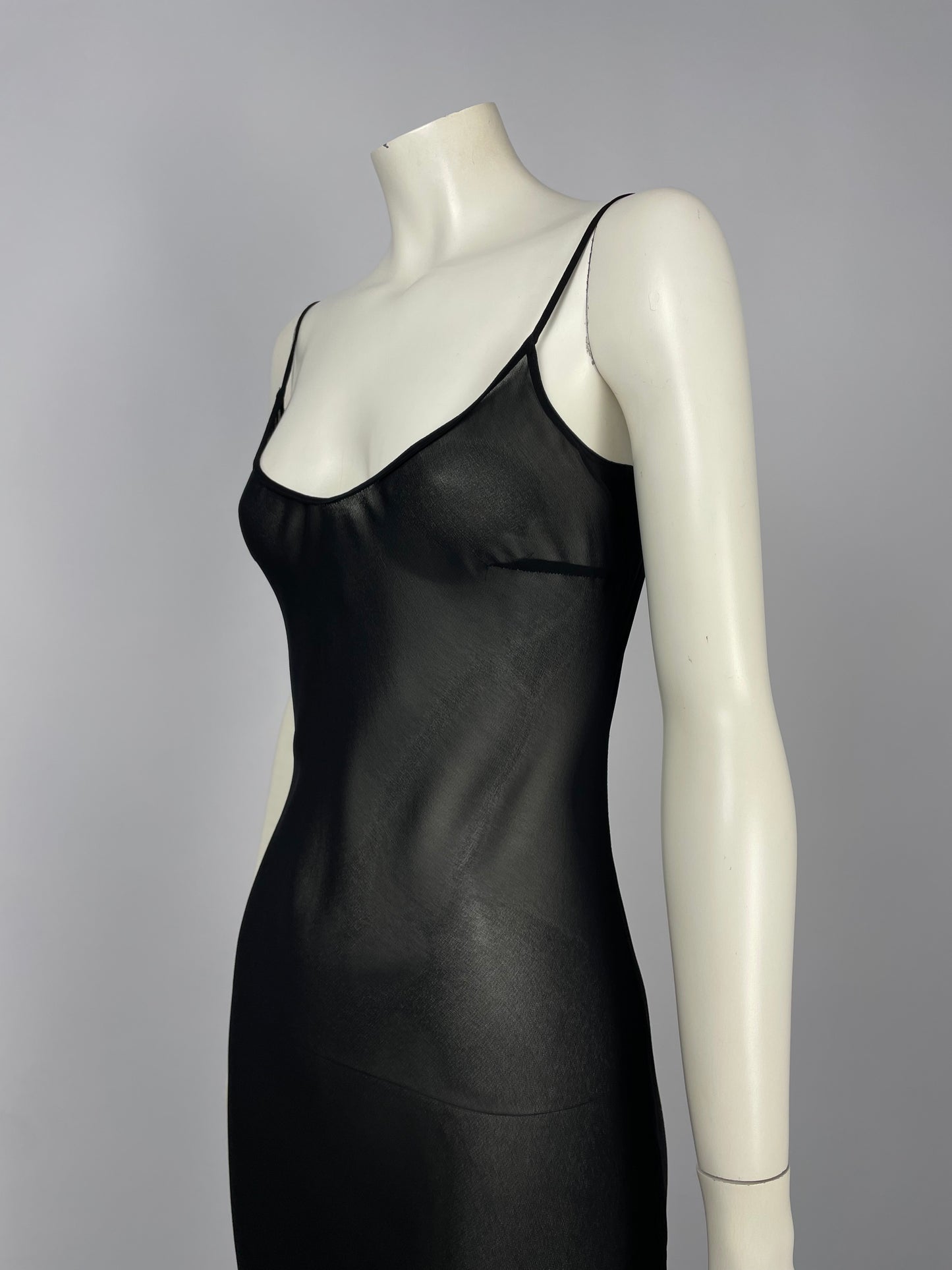 Blumarine 1990’s black mesh bias cut dress.