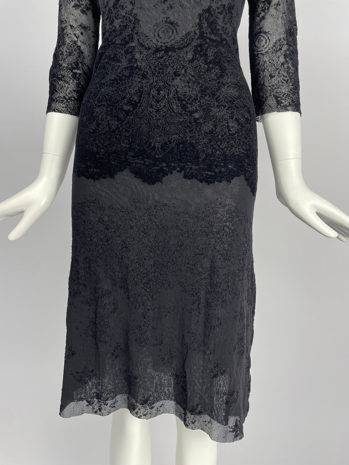 Jean Paul Gaultier 1990's 3/4 sleeves lace mesh maxi dress
