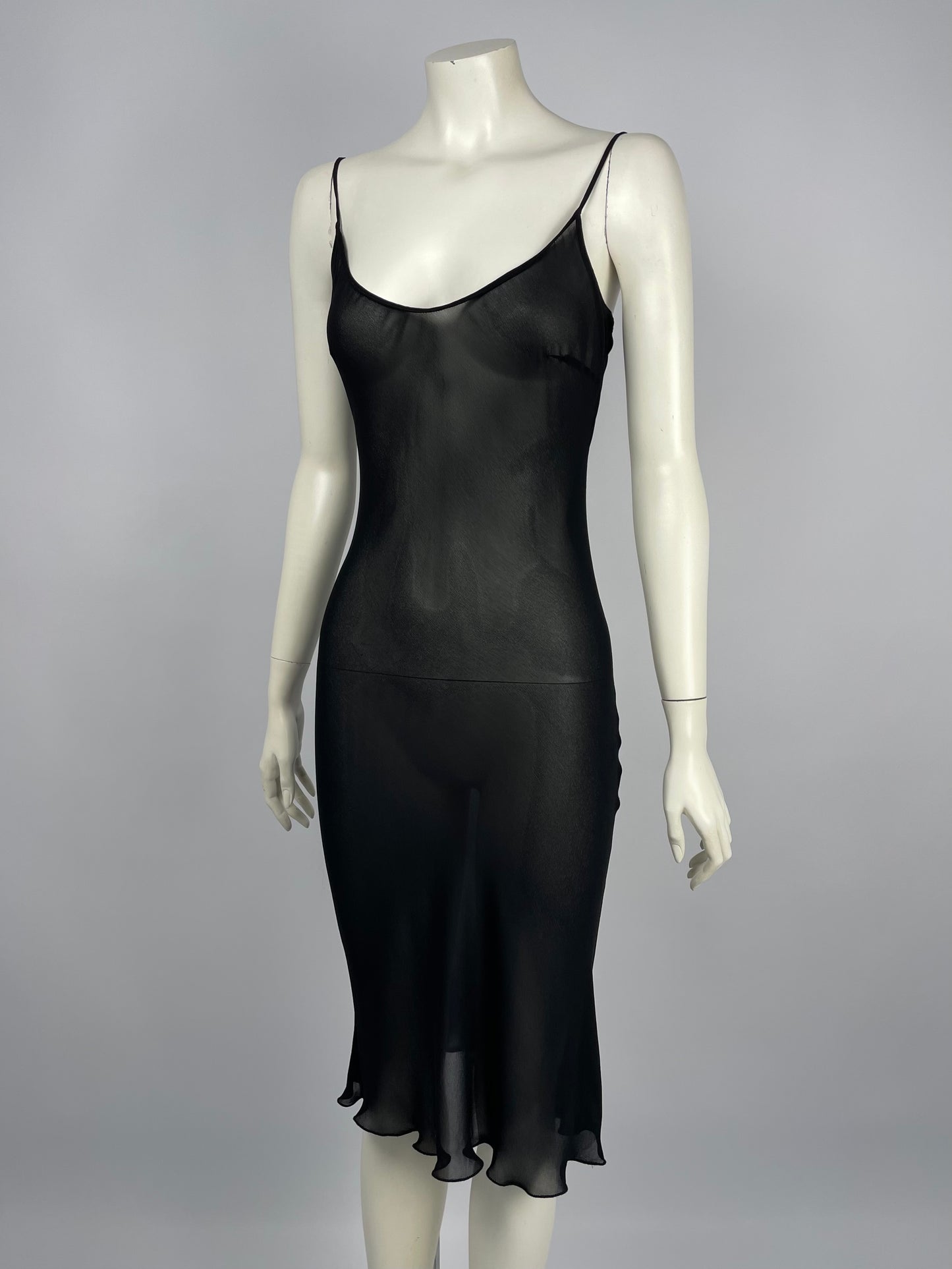 Blumarine 1990’s black mesh bias cut dress.