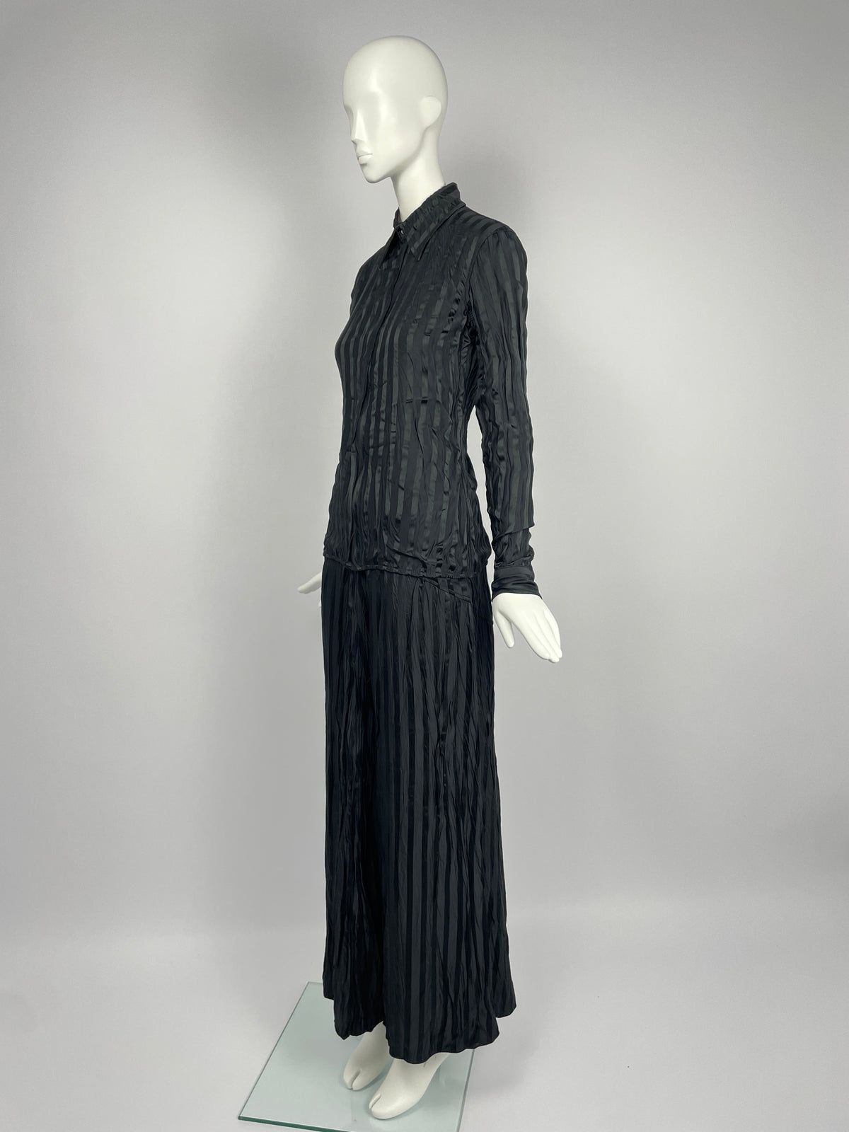 Jean Paul Gaultier 1990’s Wrinkled Satin Pinstripe suit