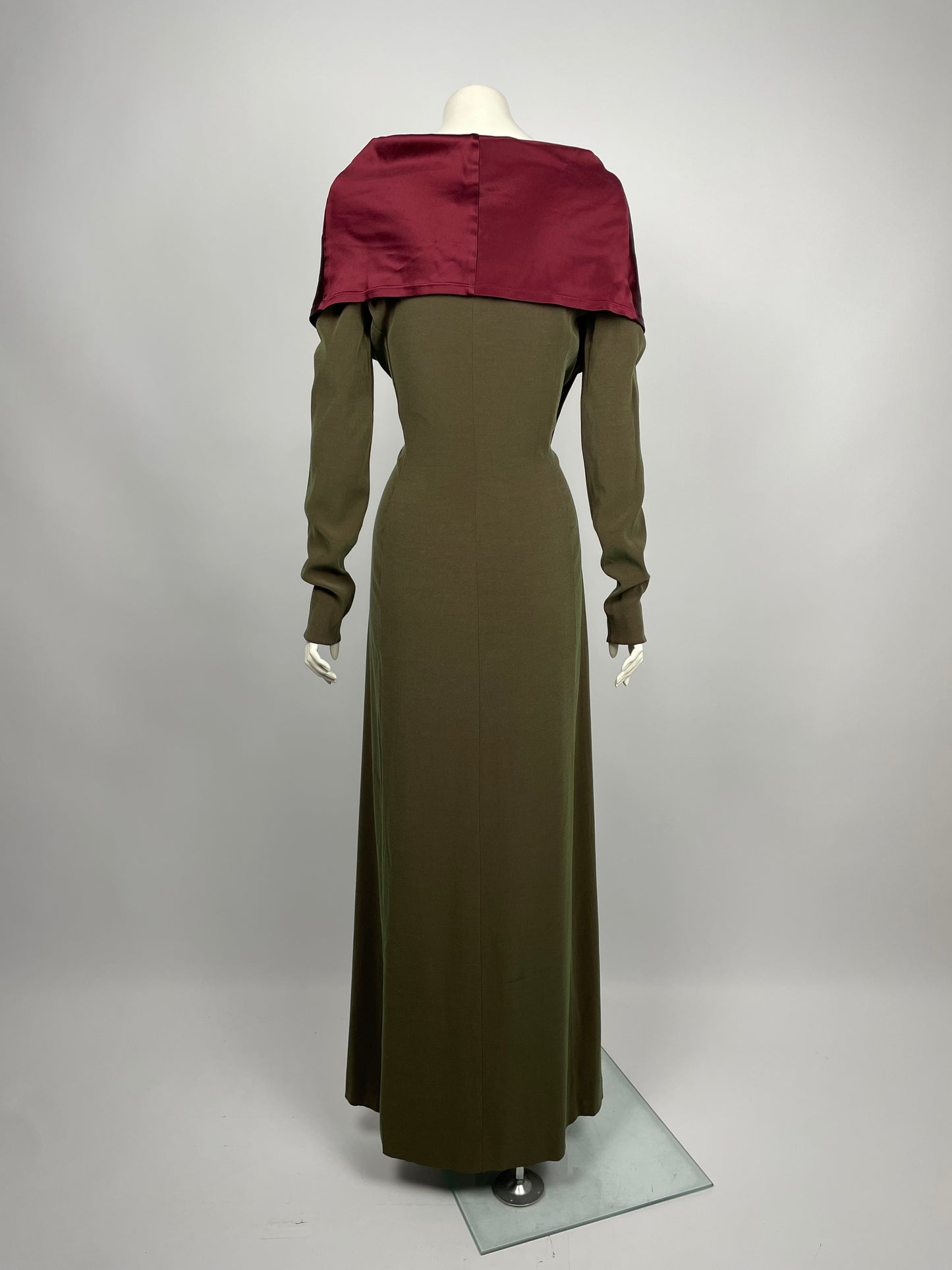 Jean Paul Gaultier 1990’s satin wide neckline gown.
