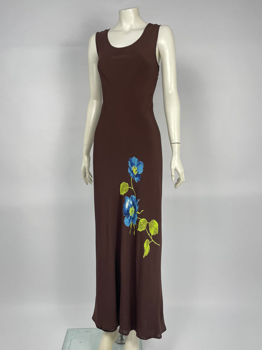 Gerard Darel 1990's Flower print bias cut maxi dress