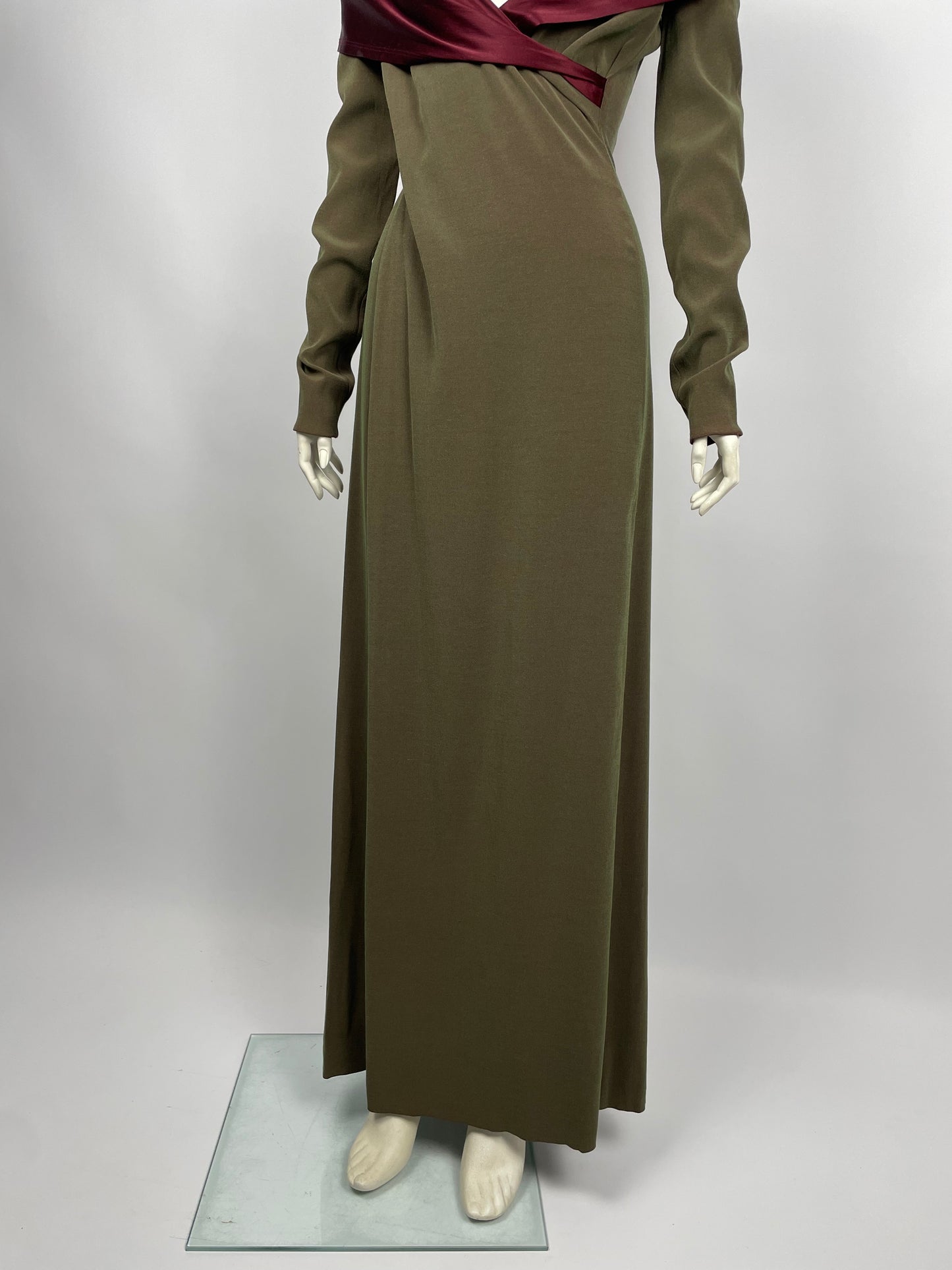 Jean Paul Gaultier 1990’s satin wide neckline gown.