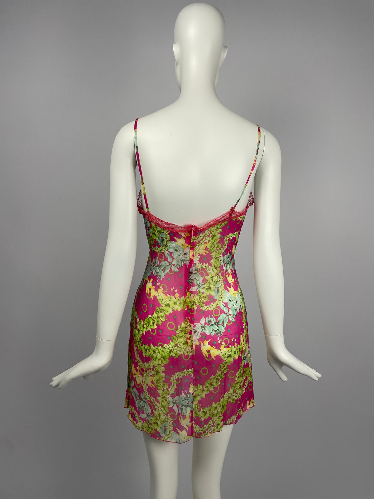 Versace 2000's Pink Flower Print Mini dress