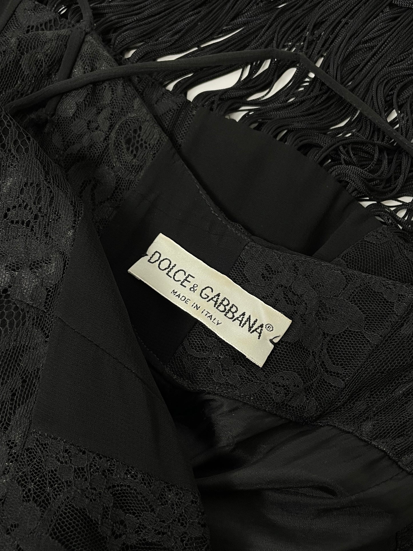 Dolce & Gabbana F/W 1993 Fringes And lace maxi dress.