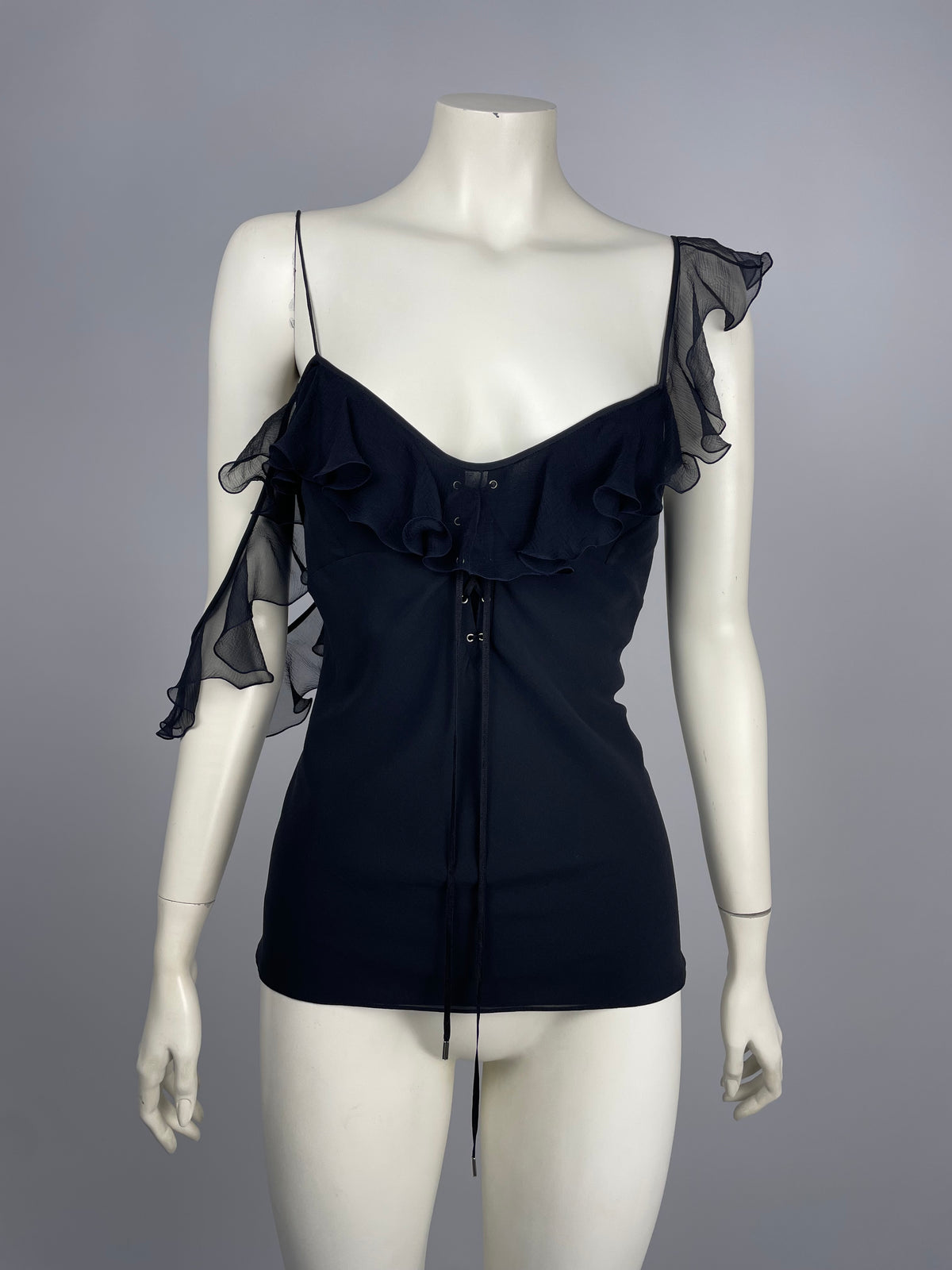 Dior by John Galliano S/S 2004 ruffled asymmetrical top.