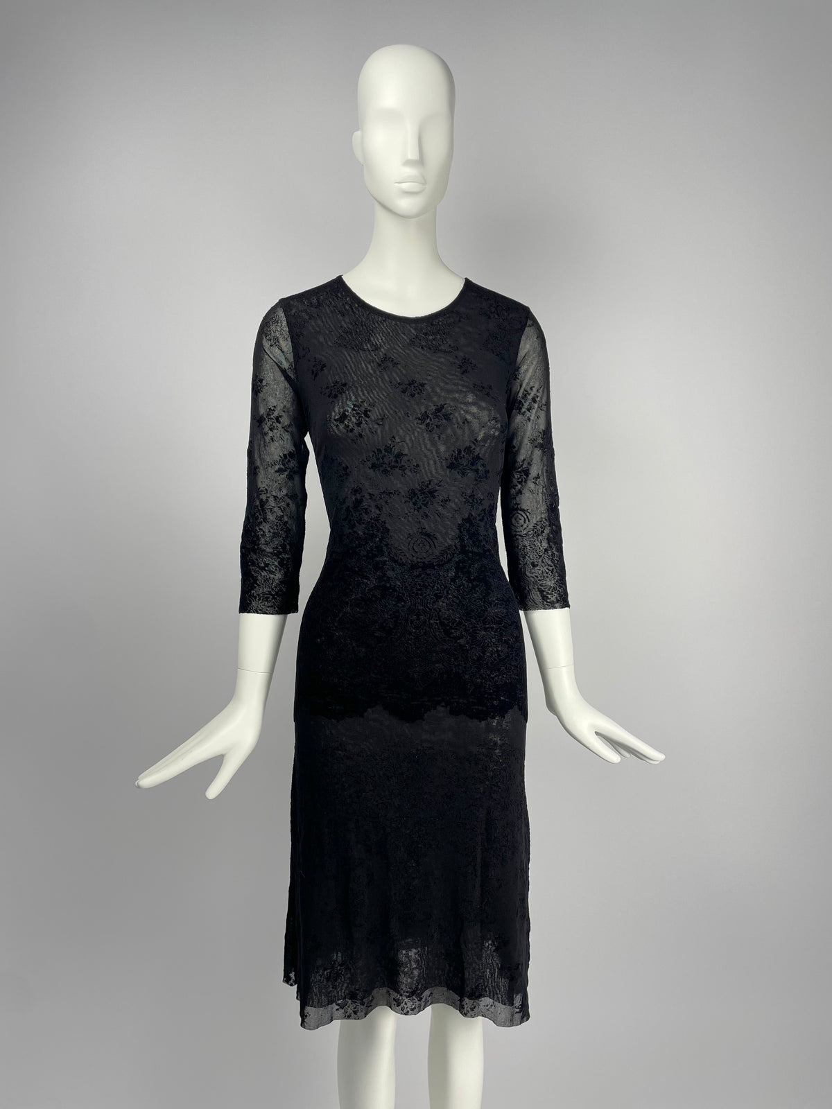 Jean Paul Gaultier 1990's 3/4 sleeves lace mesh maxi dress