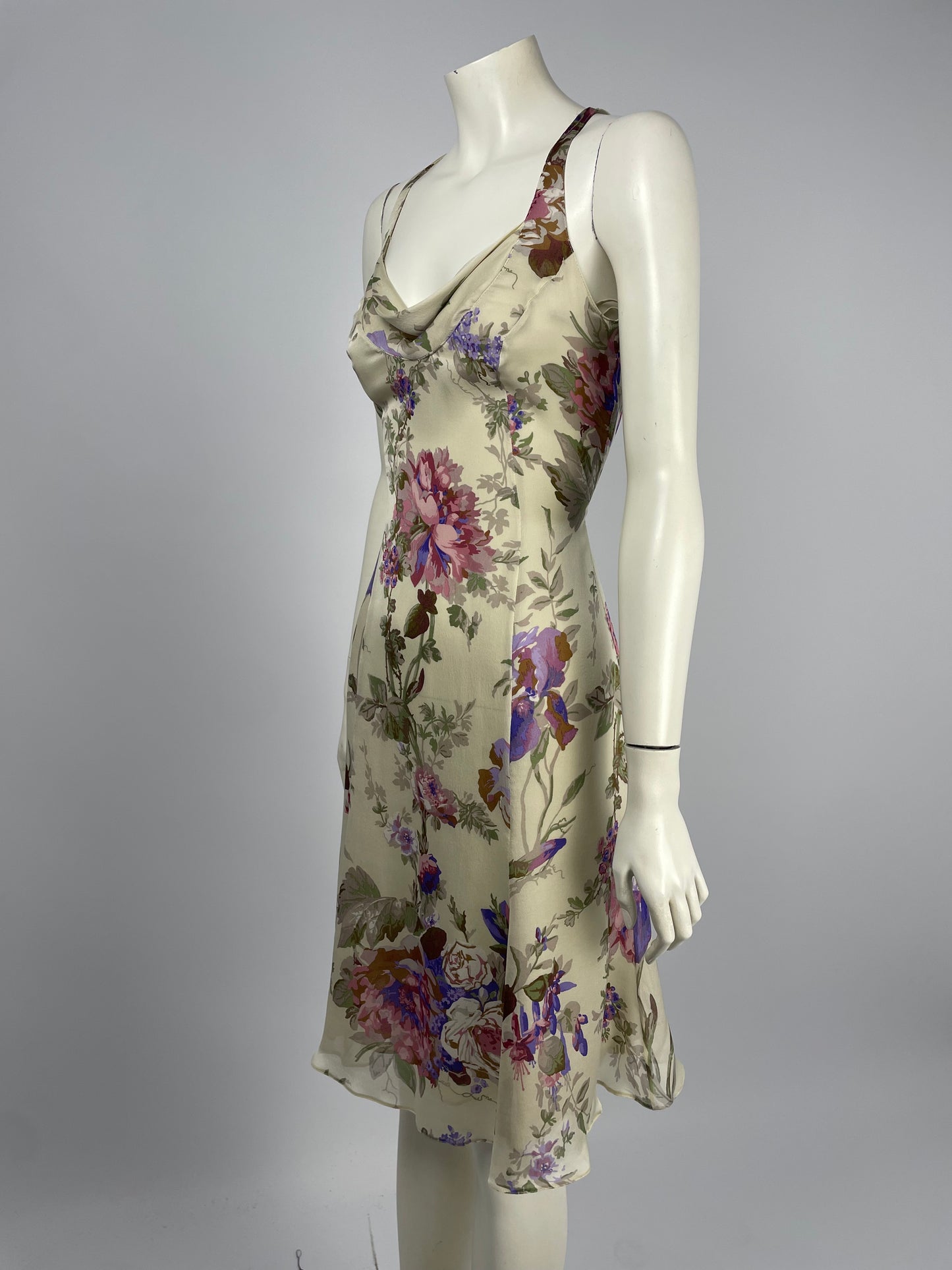 Giorgio Armani early 2000’s cowl neckline flower dress.