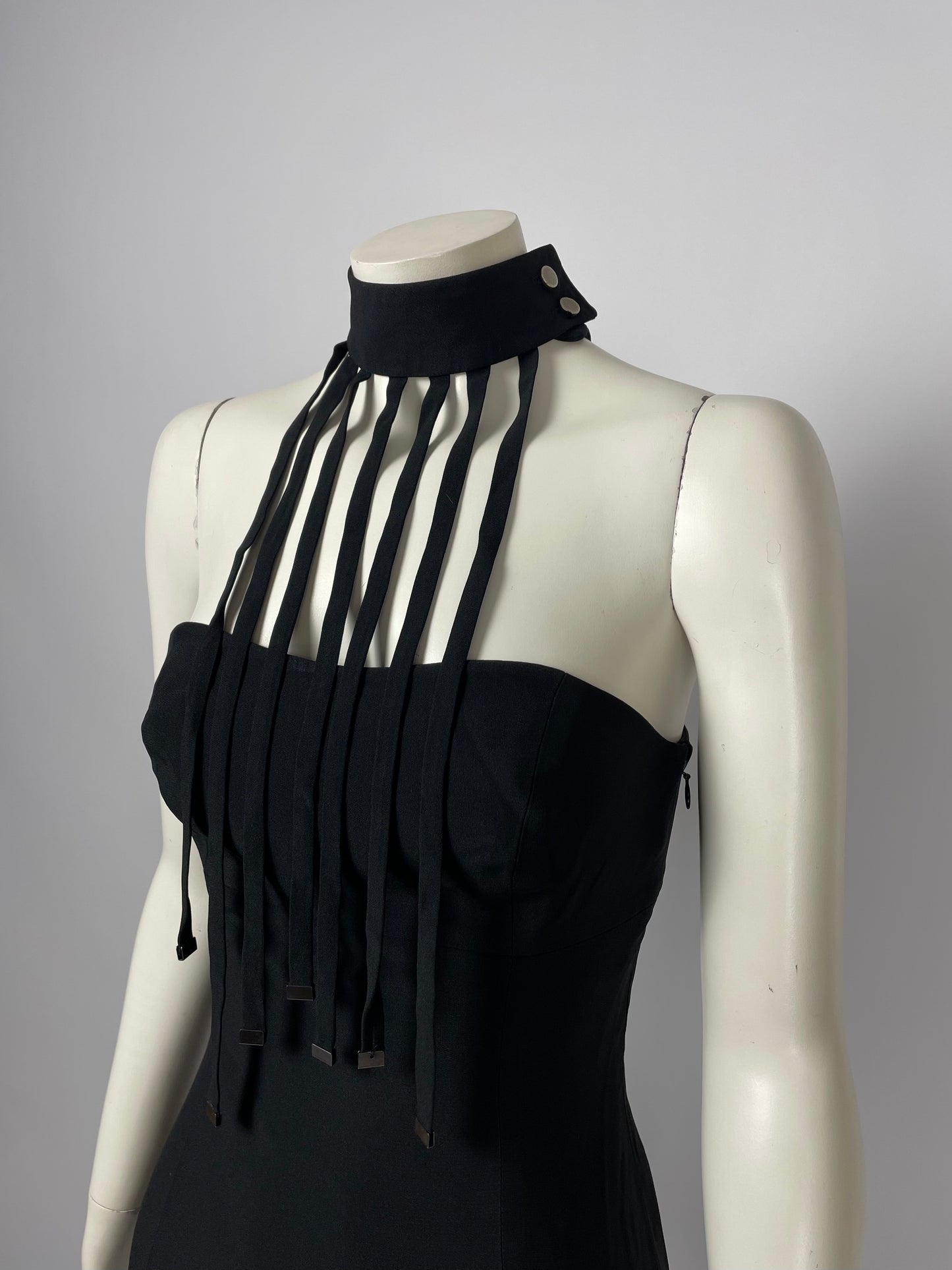 Claude Montana 1990’s metal fringes gown.