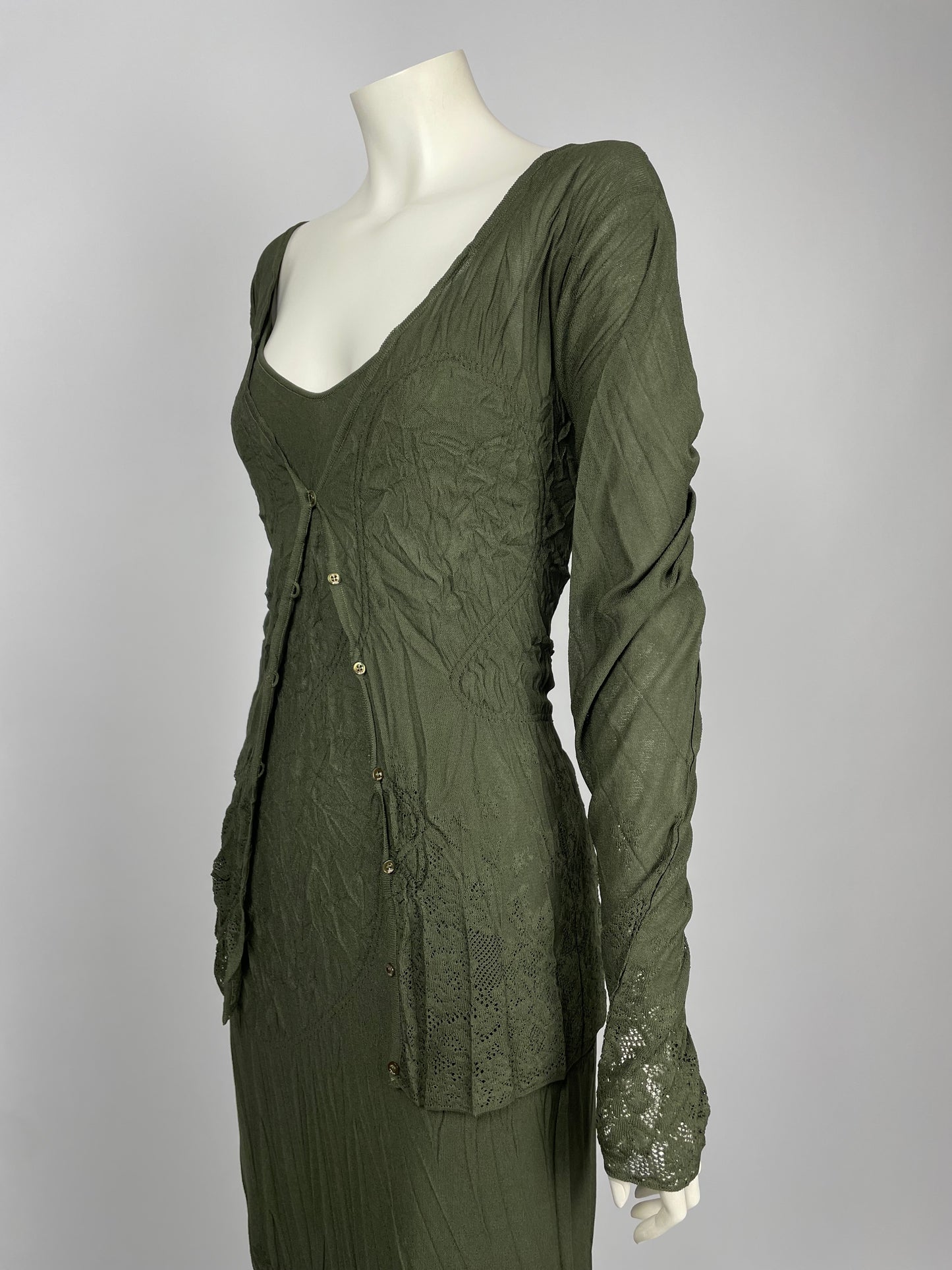 Christian Dior by John Galliano F/W 2006 laser cut wrinkled dress set.
