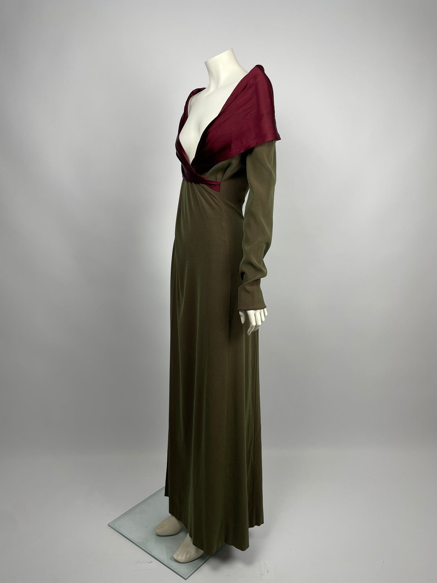 Jean Paul Gaultier 1990’s satin wide neckline gown.