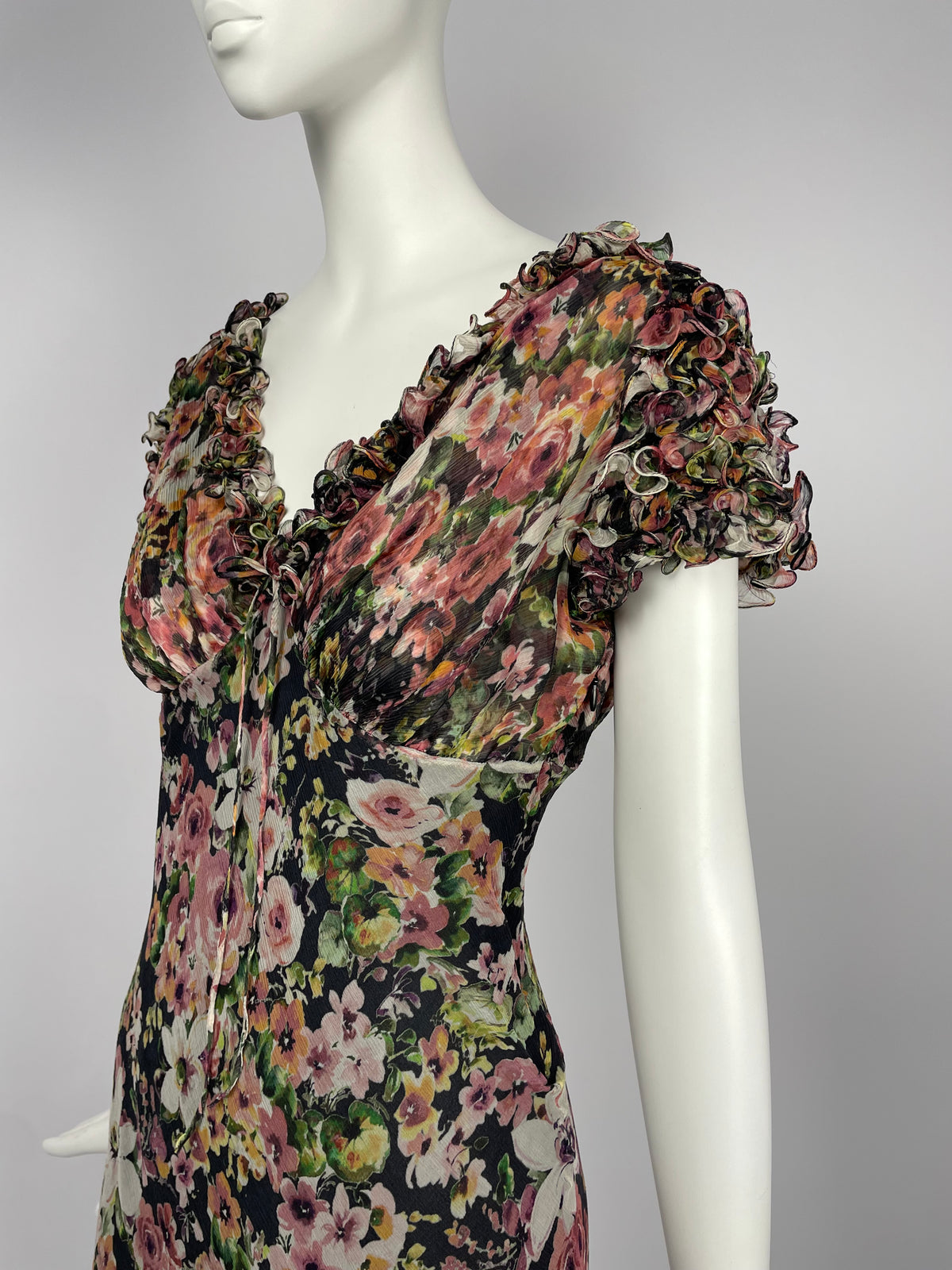 Georges Rech 1990's Flower print V neck dress