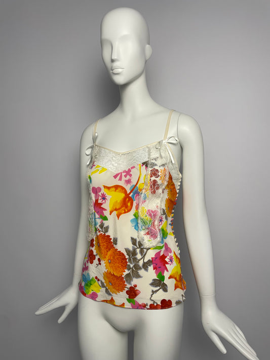 Dior by John Galliano S/S 2006 flower print cut silk top