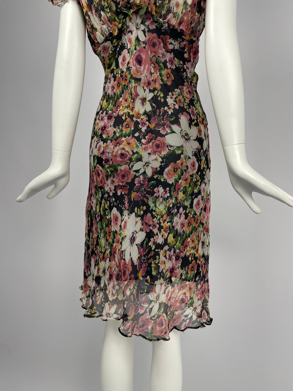 Georges Rech 1990's Flower print V neck dress