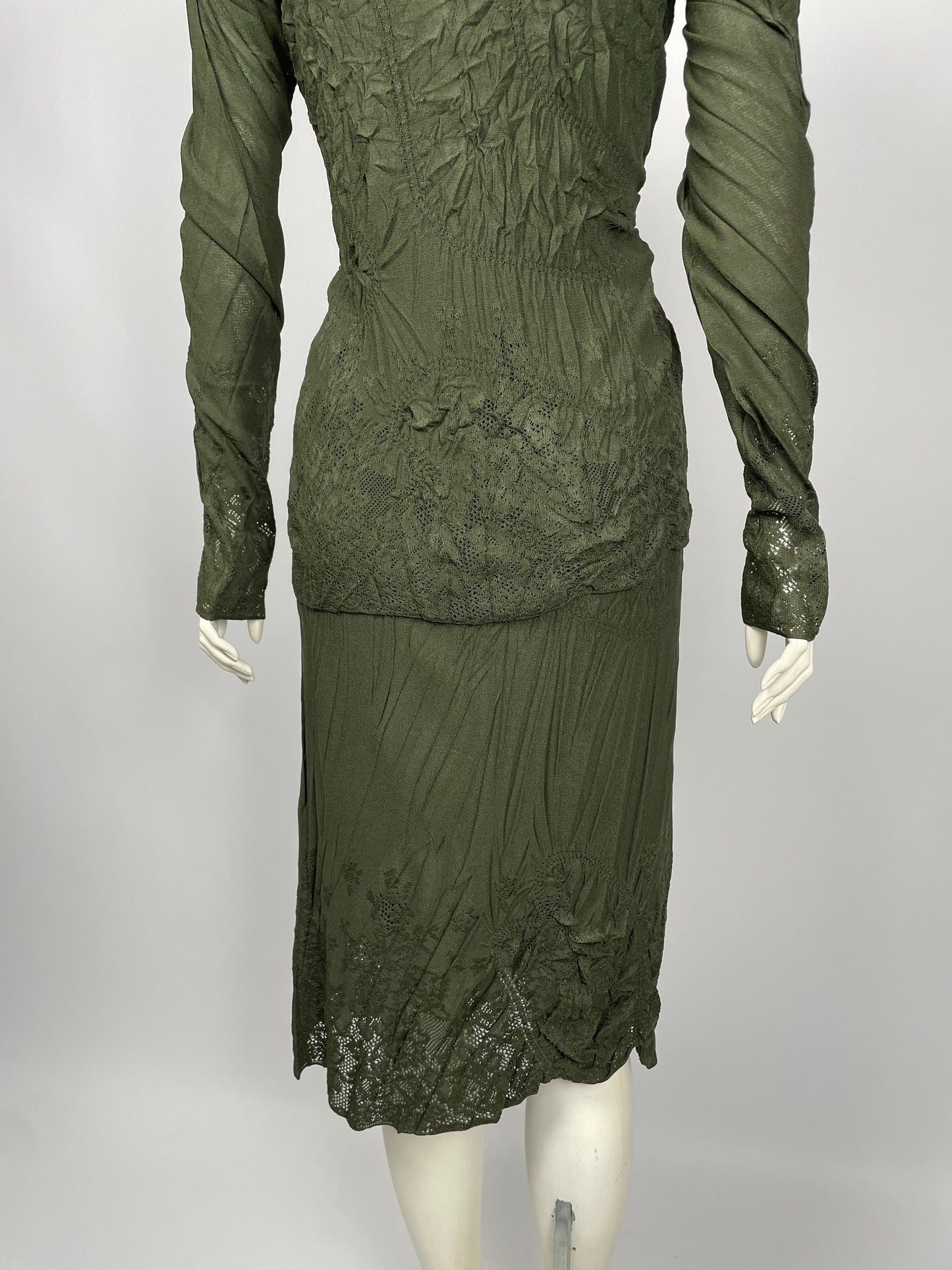 Christian Dior by John Galliano F/W 2006 laser cut wrinkled dress set.