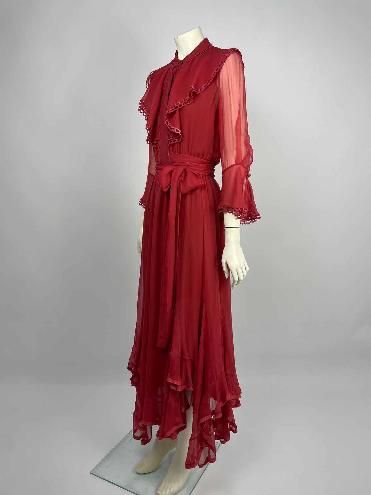Chloé A/W 2017 red ruffled tie maxi dress.