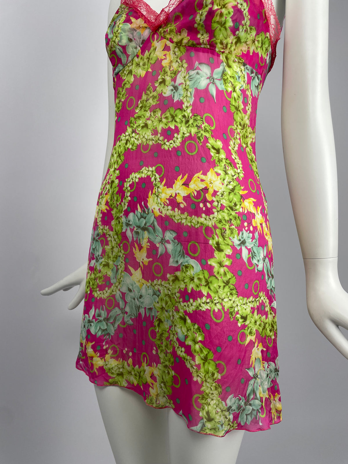 Versace 2000's Pink Flower Print Mini dress