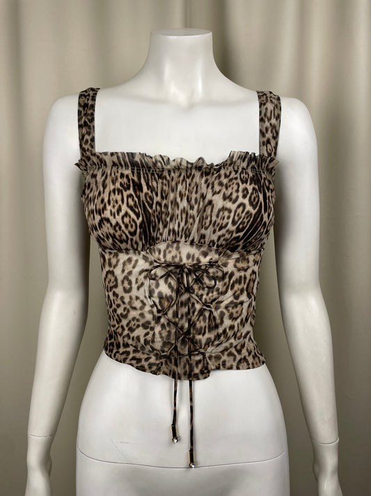 Roberto Cavalli Mesh Leopard Top (S)