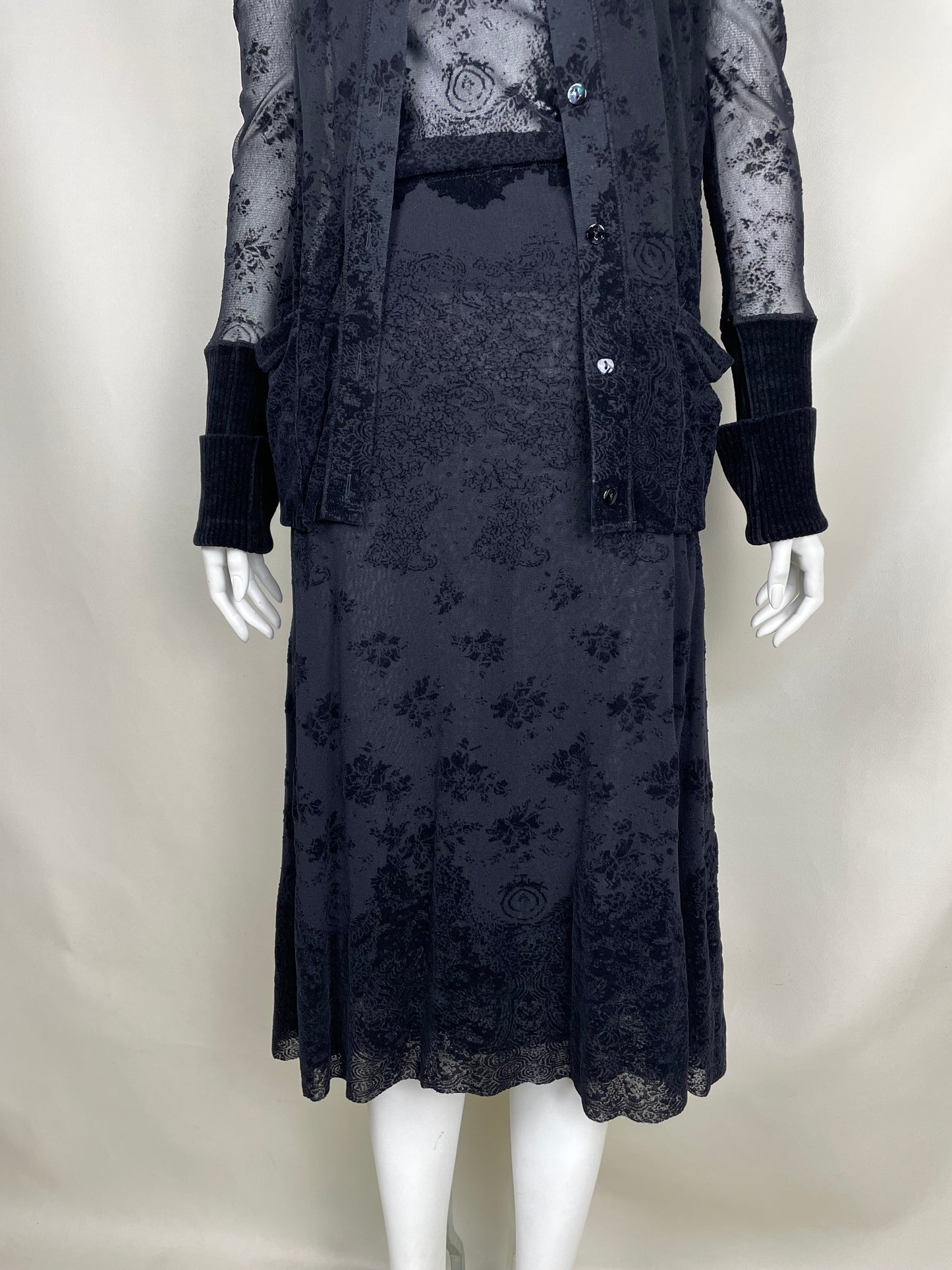 Jean Paul Gaultier 1990’s Lace and Velour Mesh Set (L)