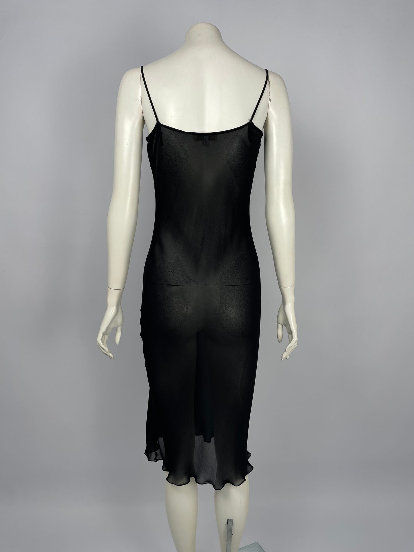 Blumarine 1990’s black mesh bias cut dress.