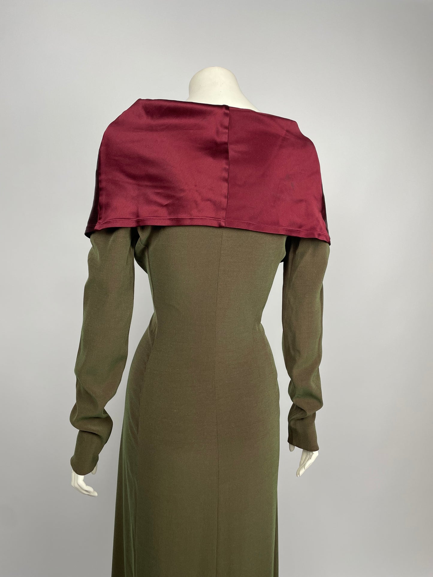 Jean Paul Gaultier 1990’s satin wide neckline gown.